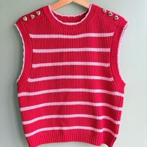Kerri Rosenthal XOKR Striped Knit Sweater Vest Heart Buttons Smiley Embroidery M